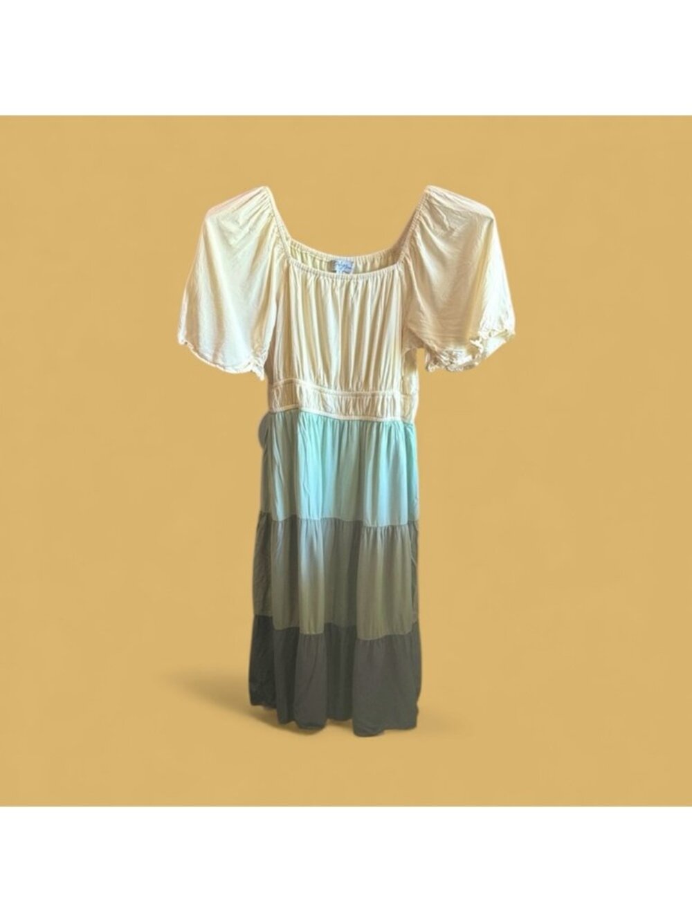 Boho Tiered Maxi Dress in Cream and Blue